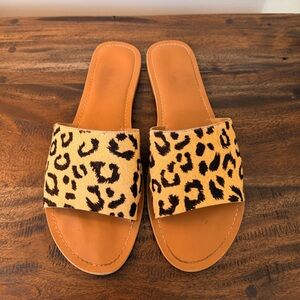 Leopard Pony Hair Slide Sandals